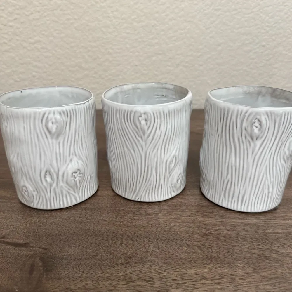 Tree Trunk Rustic Ceramic Planter Plant Pots Vase Jars Lot